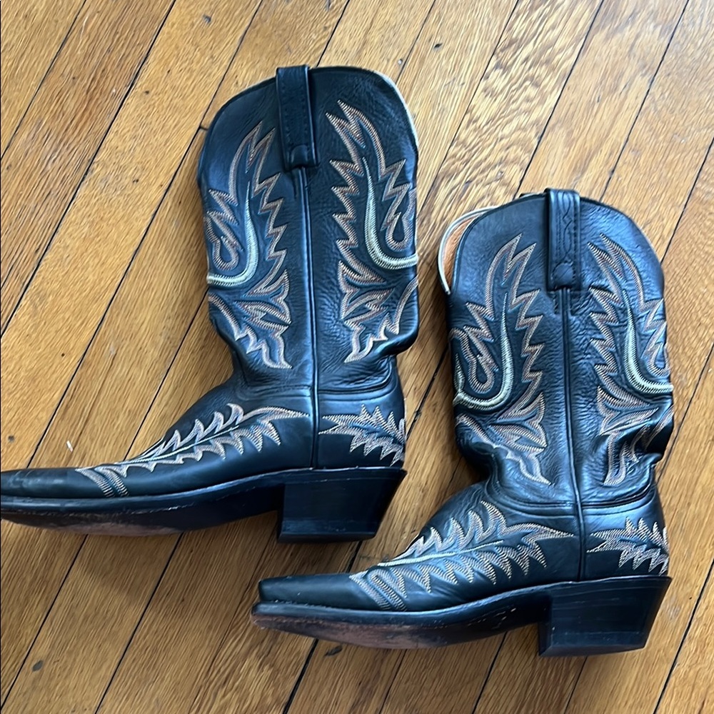 Lucchese Black Cowboy Boots with Tan Embroidery